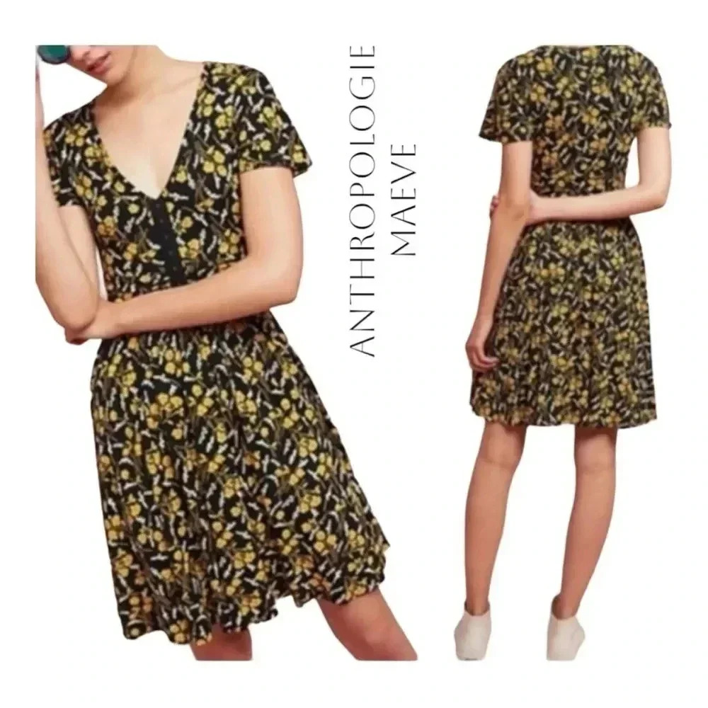 1943. ANTHROPOLOGIE MAEVE SUMMER BREEZE FLORAL DRESS SIZE MEDIUM MIDI LENGTH